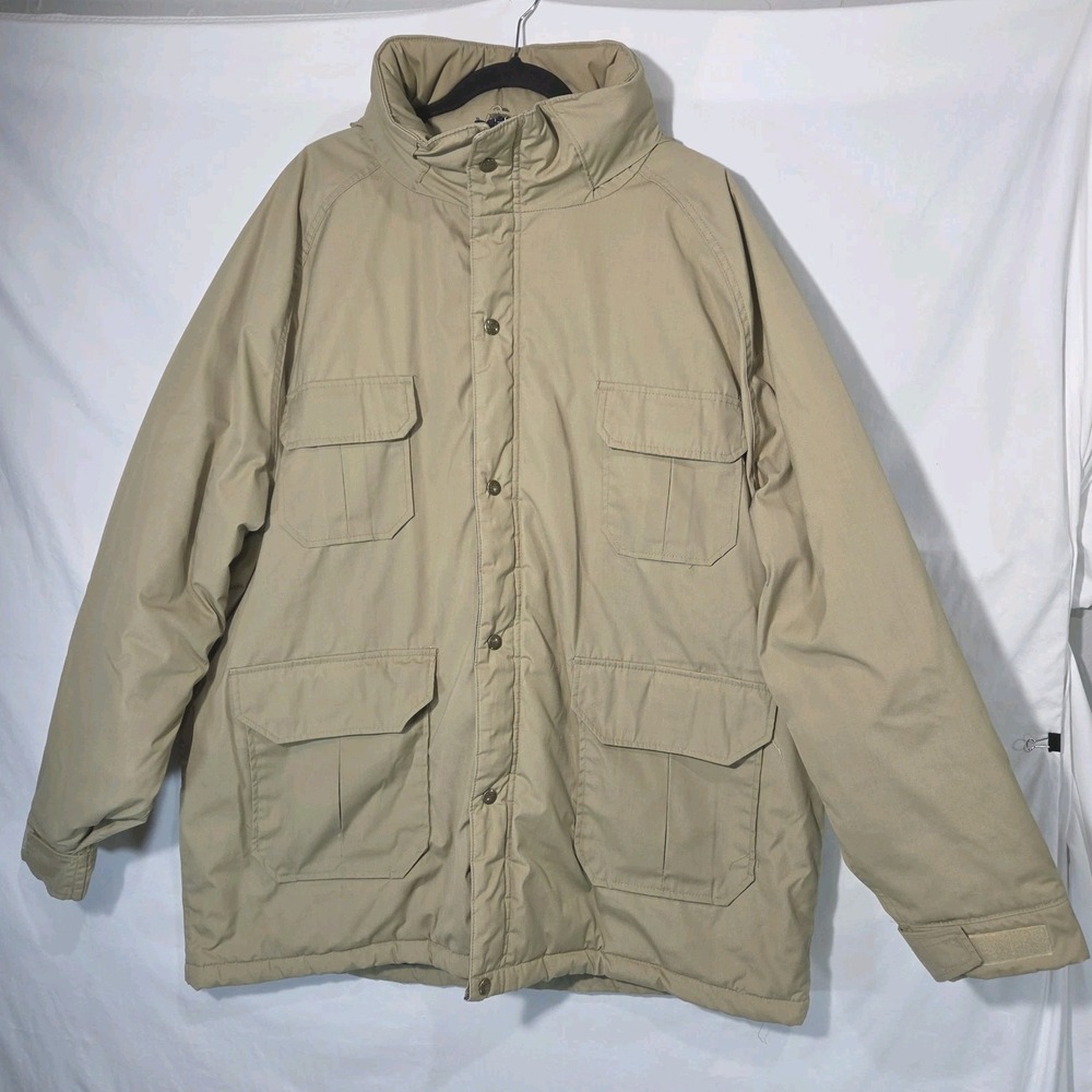Woolrich Insulated Chore Jacket Mens 2XL XXL Tan USA Winter Hooded Coat 33334